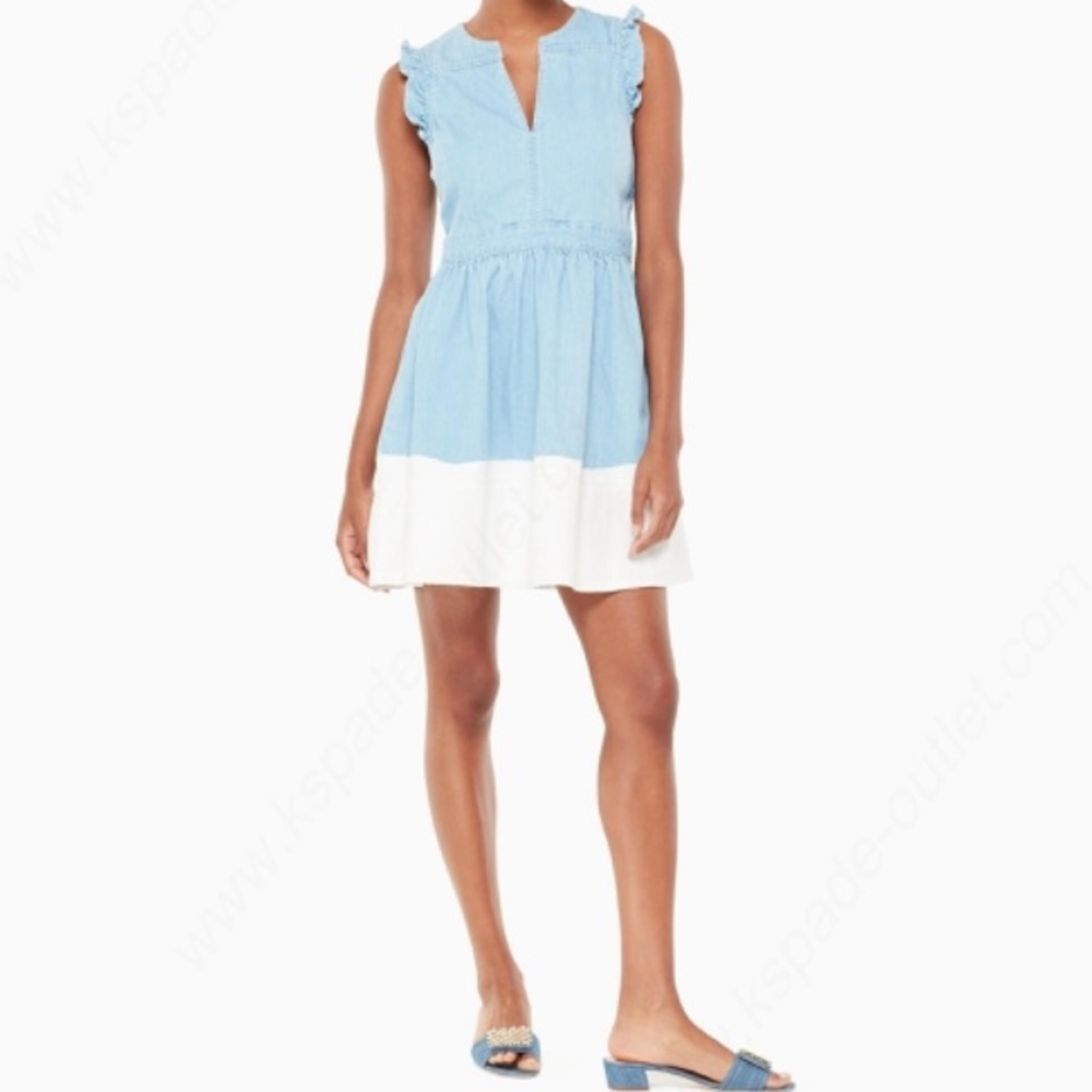 kate spade Light Blue and White Sleeveless Tiered Mini Dress